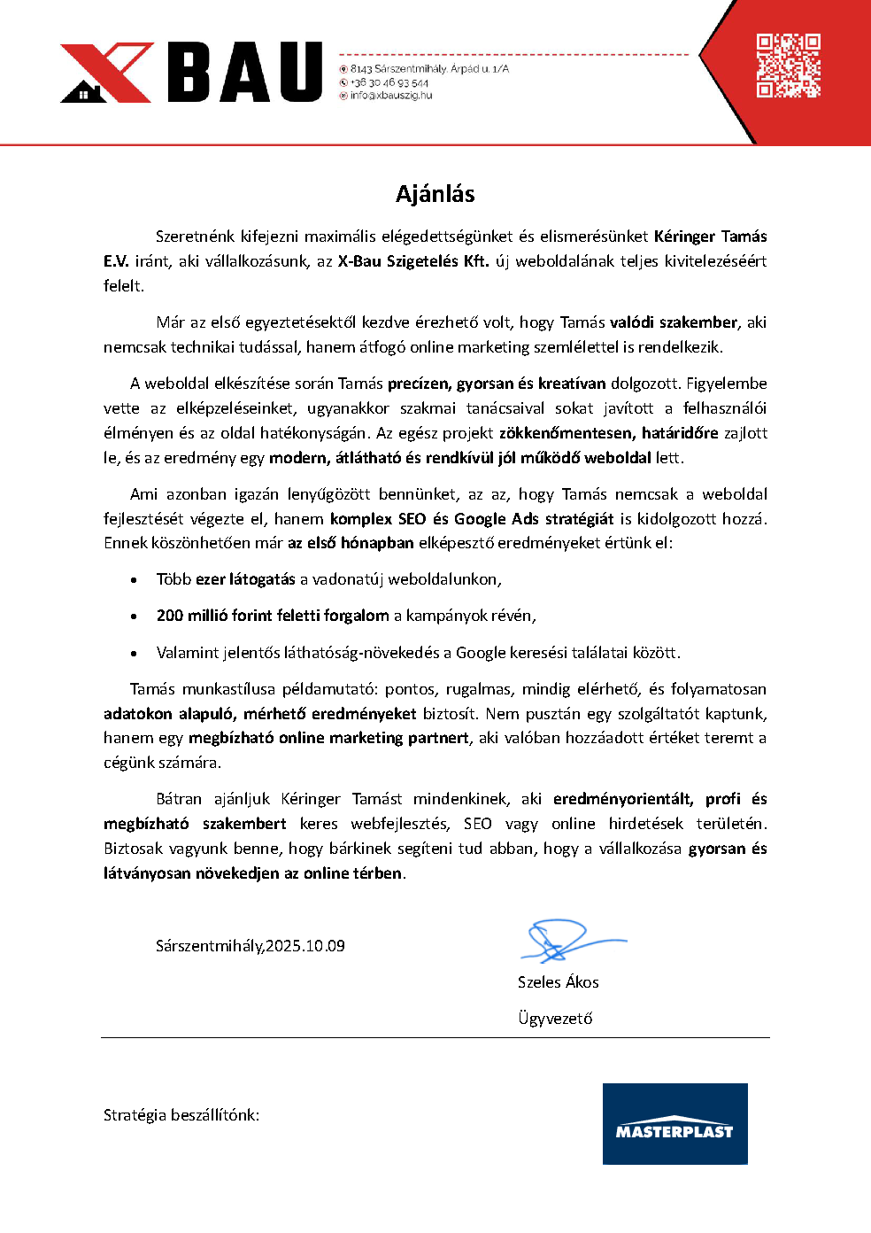 Ajánló dokumentum - MasterPlast